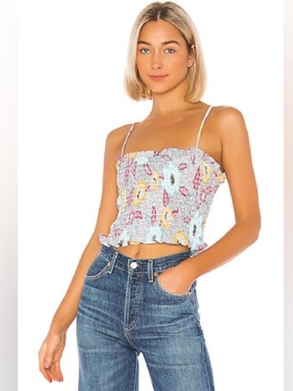 BCBG floral smoked crop top tank